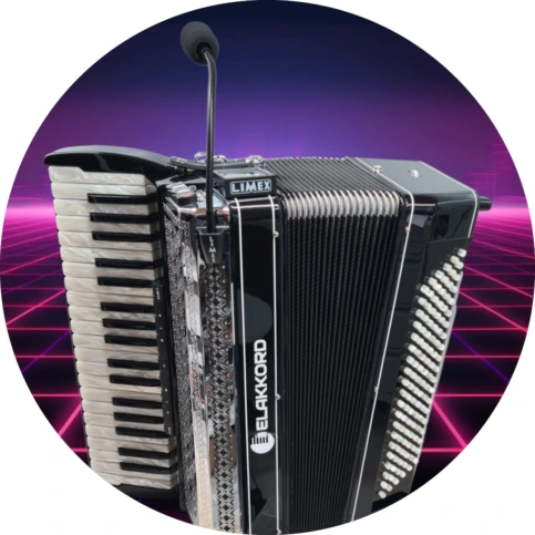 Schwarzes Akkordeon ELAKKORD Entertainer mit Schwanenhalsmikrofon